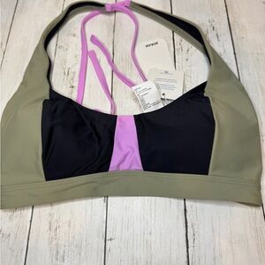 prAna Tulum Swim Bikini Top Size Medium Black Green Color Block NWT